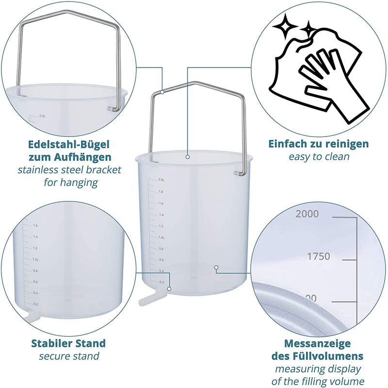 Home Enema Kit - Transparent Bucket With 2 Liters Capacity And Level Indicator, 2M Hose