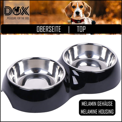 Ddoxx Double Dog Bowl, Non-Slip, Stainless-Steel, Melamine | Many Colors & Sizes |