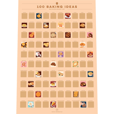 100 Baking Ideas Scratch Off Poster - Home Bakers' Bucket List With Amazing
