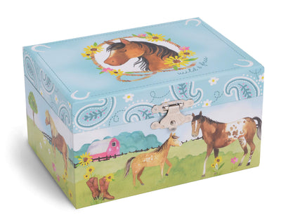 Girl'S Musical Jewelry Storage Box With Spinning Horse, Barn Design, Home