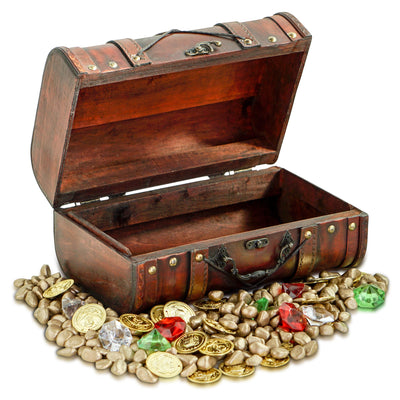 Wooden Treasure Chest 11x7x55inch With Gold Coins Jewelry