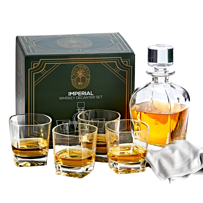 Regal Trunk & Co Whiskey Decanter Sets  4 Imperial Tumblers Whisky Decanter &