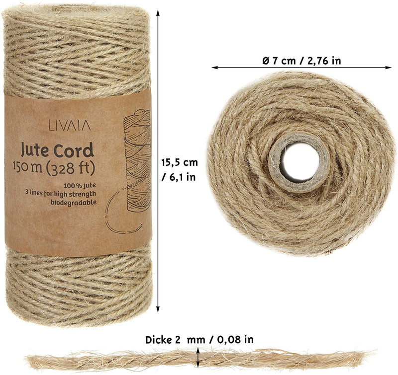 Livaia 150M Jute String 2Mm: Tearproof Natural Jute Twine String With 3 Strands