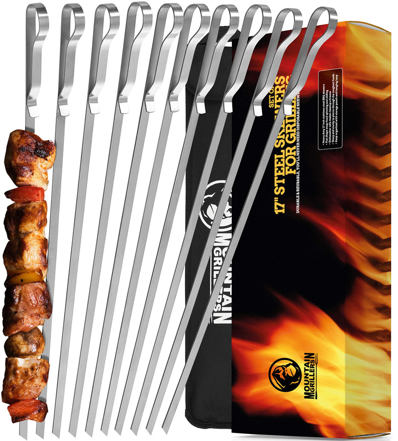 Bbq Grilling Kabob Skewers  17 Stainless Steel  Long Reusable Flat